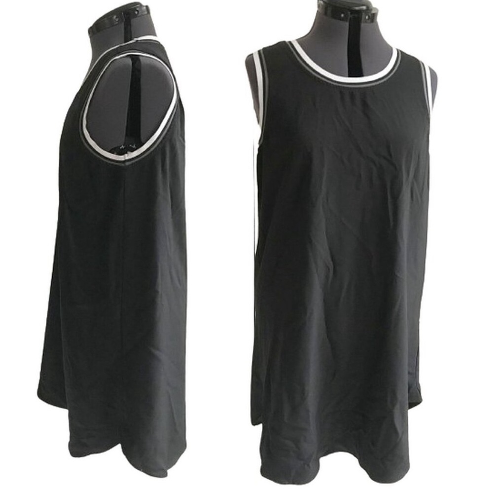 ABS Allen Schwartz Sleeveless Black dress w/ Gray, Blk, White Trim, Size  L
